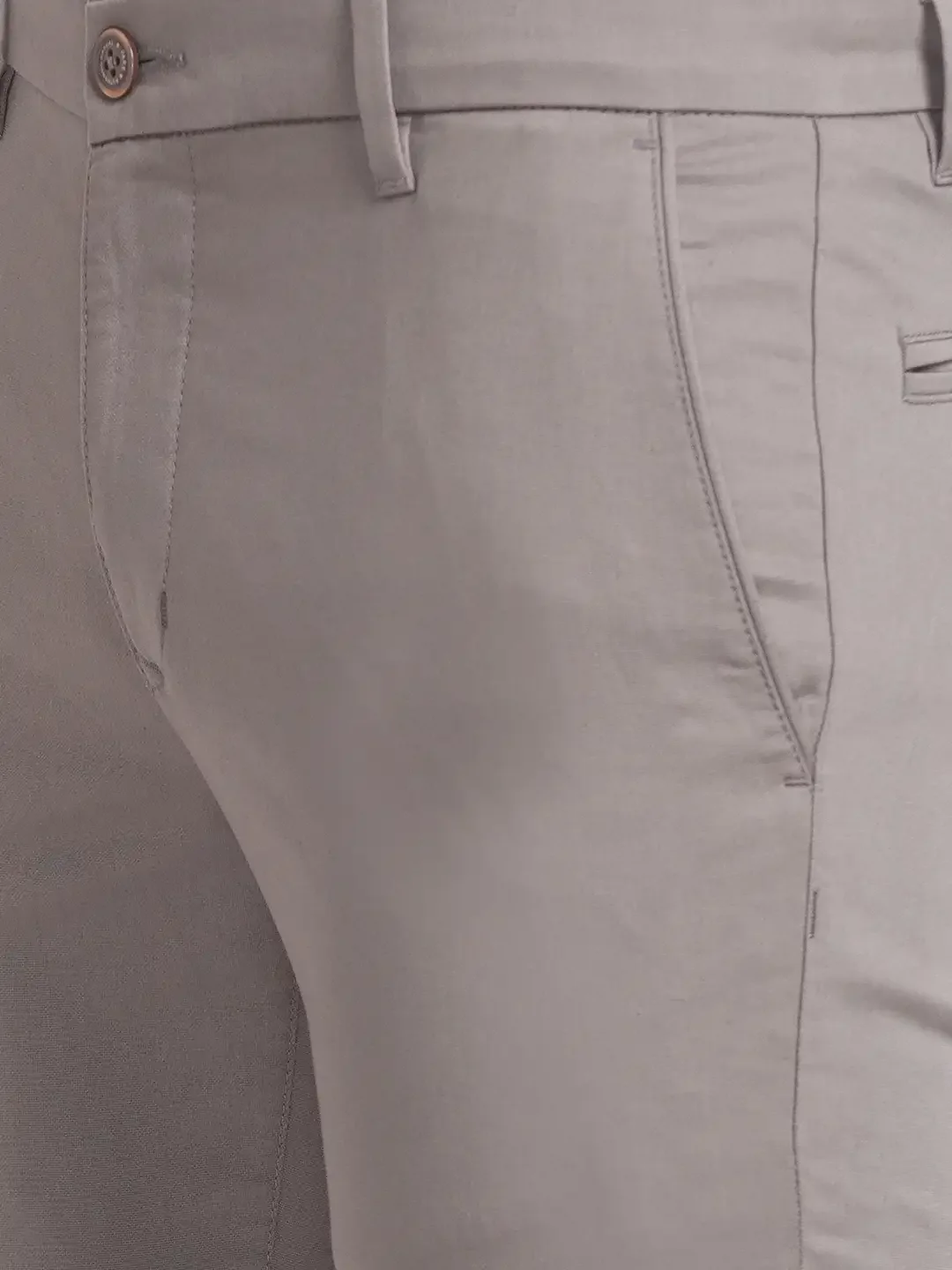 Men Grey Super Slim Fit Solid Cotton Blend Trouser - Image 6