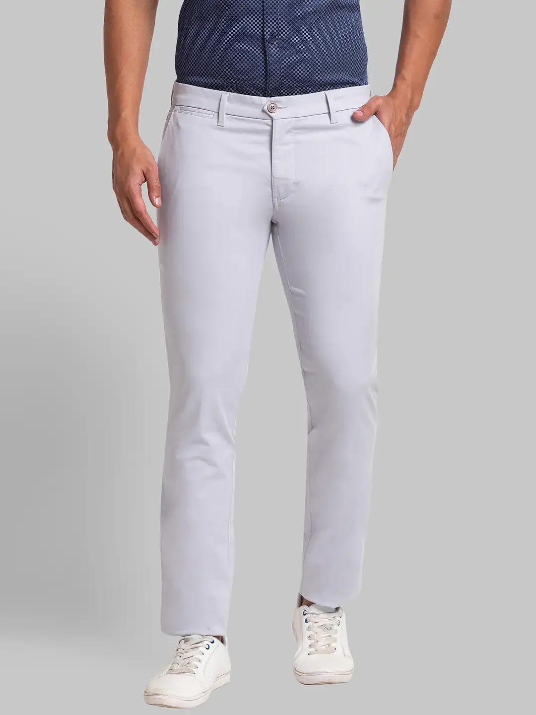Men Grey Super Slim Fit Solid Cotton Blend Trouser
