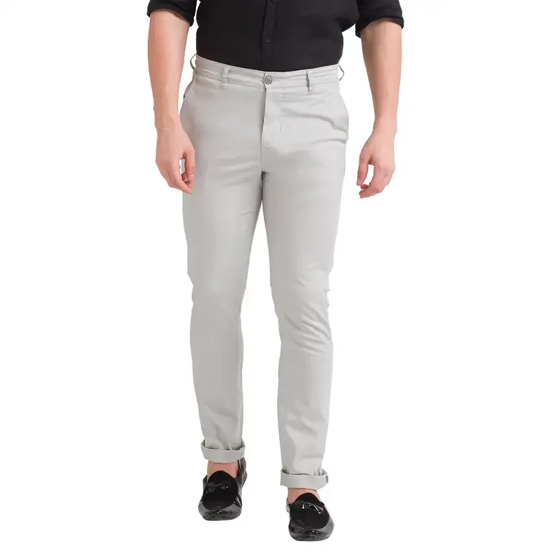Men Grey Super Slim Fit Solid Cotton Blend Trouser