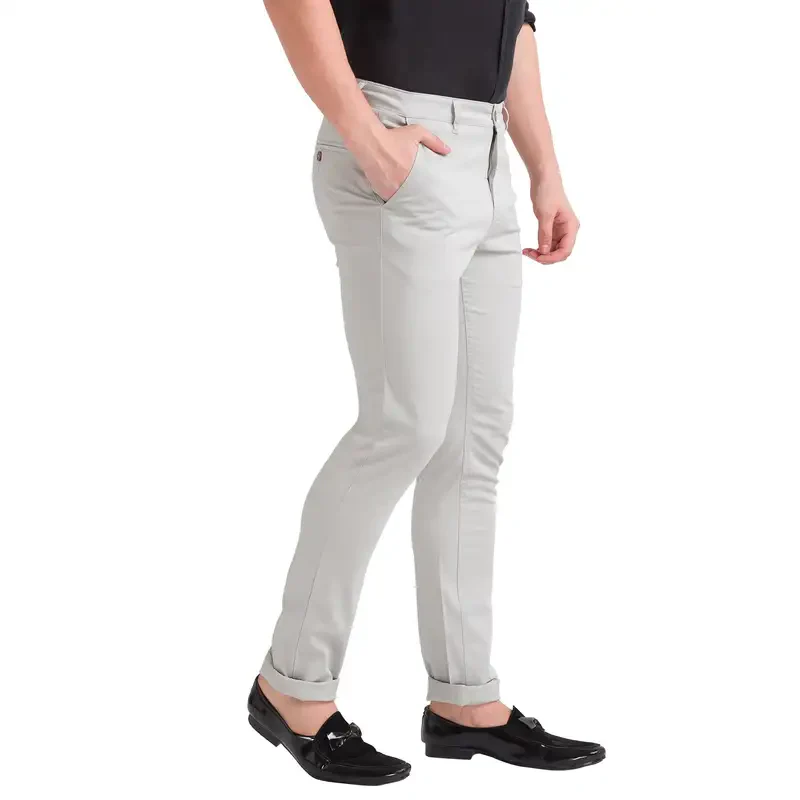 Men Grey Super Slim Fit Solid Cotton Blend Trouser - Image 2