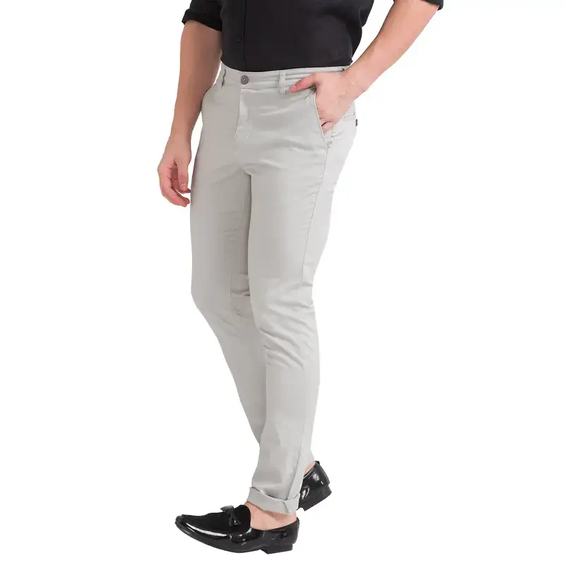 Men Grey Super Slim Fit Solid Cotton Blend Trouser - Image 3
