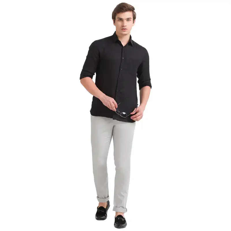Men Grey Super Slim Fit Solid Cotton Blend Trouser - Image 5