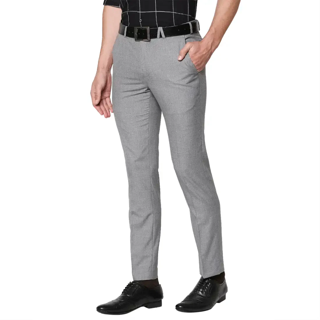 Men Grey Super Slim Fit Solid Polyester Blend Trouser - Image 3