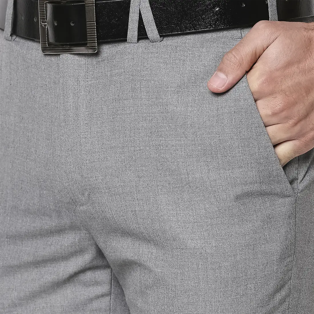 Men Grey Super Slim Fit Solid Polyester Blend Trouser - Image 6