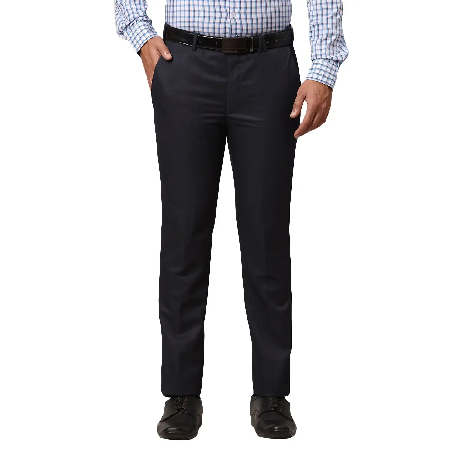 Men Grey Super Slim Fit Stripe Polyester Blend Trouser