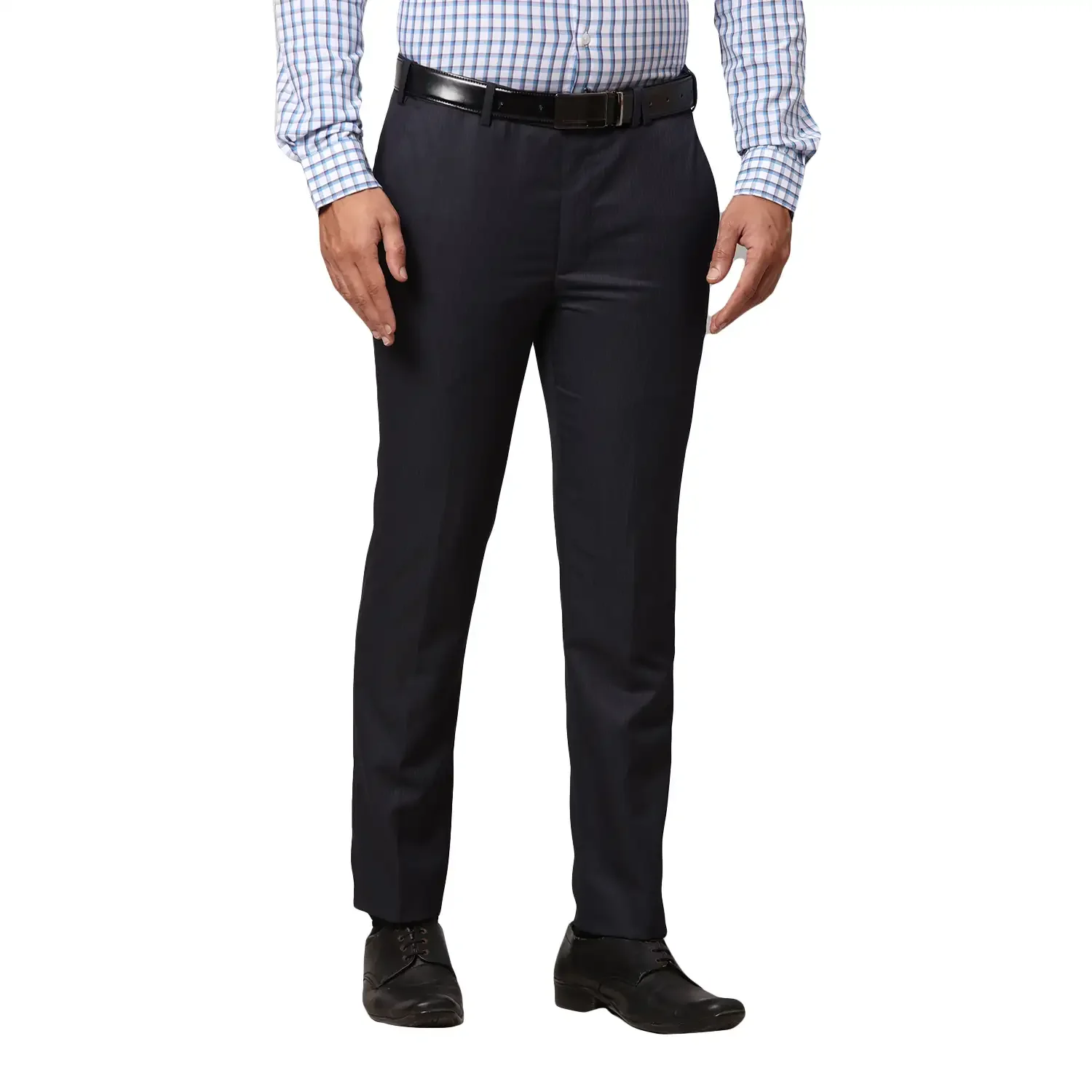 Men Grey Super Slim Fit Stripe Polyester Blend Trouser - Image 2