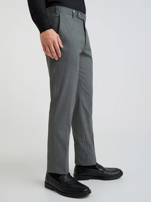 Men Grey Super Slim Fit Stripe Polyester Blend Trouser - Image 2