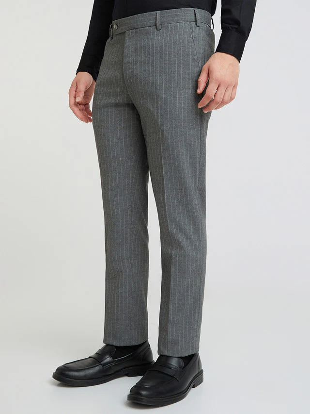 Men Grey Super Slim Fit Stripe Polyester Blend Trouser - Image 3