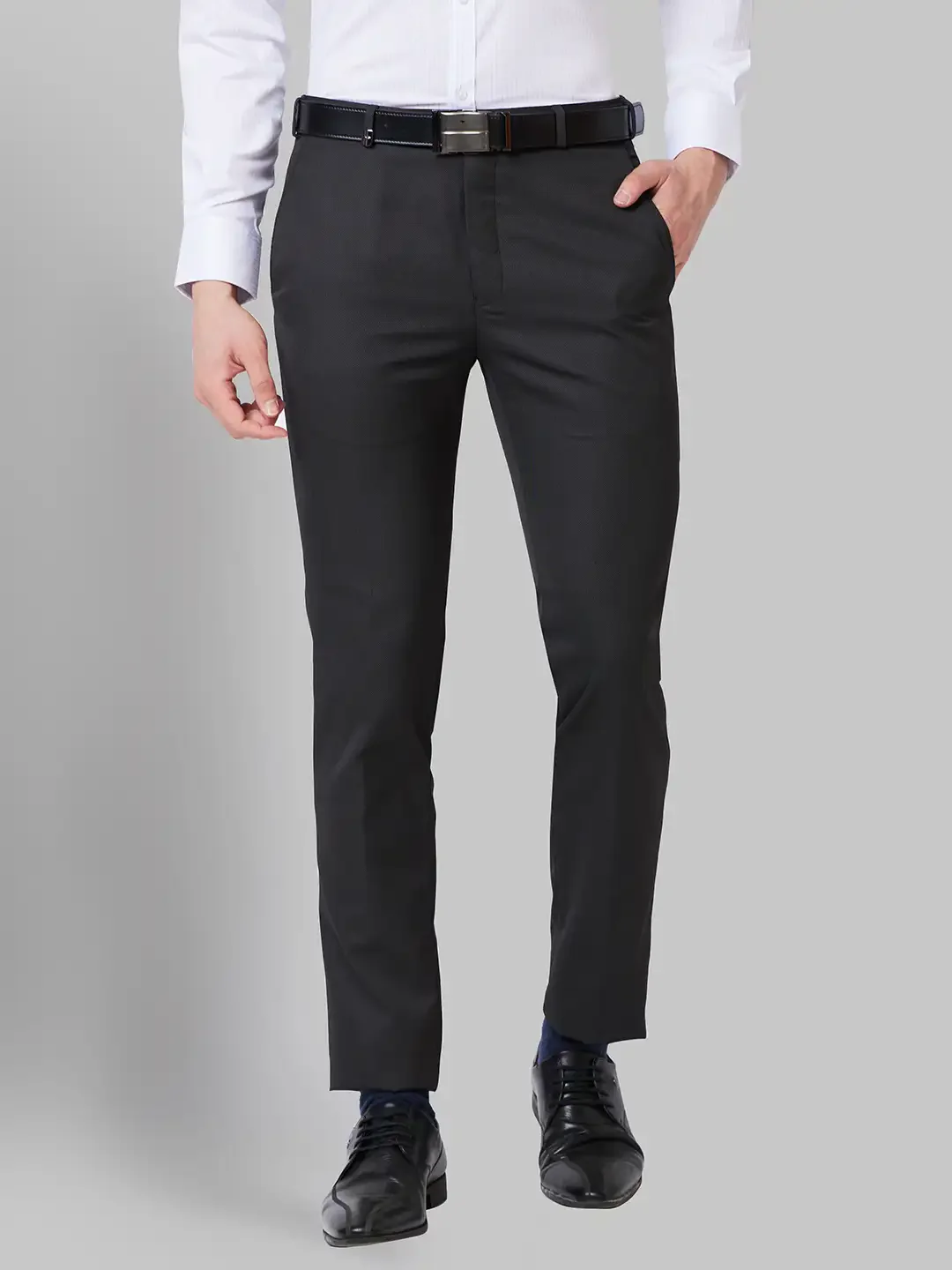 Men Grey Super Slim Fit Structure Polyester Blend Trouser