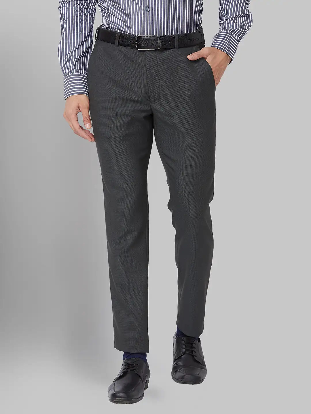 Men Grey Super Slim Fit Structure Polyester Blend Trouser