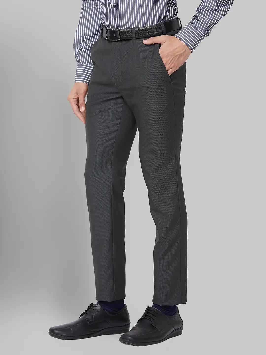 Men Grey Super Slim Fit Structure Polyester Blend Trouser - Image 3