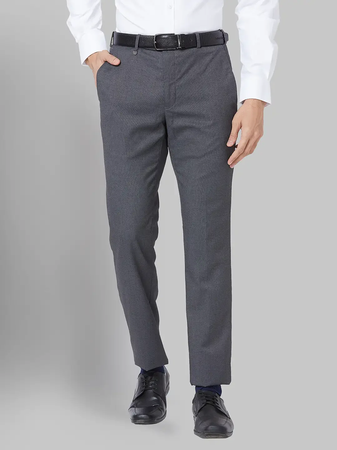 Men Grey Super Slim Fit Structure Polyester Blend Trouser
