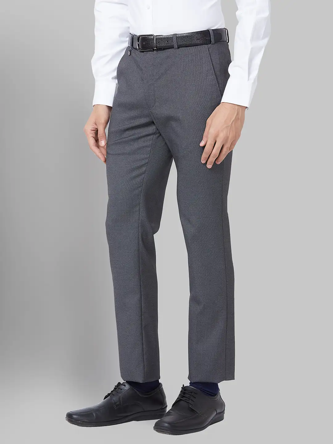 Men Grey Super Slim Fit Structure Polyester Blend Trouser - Image 3