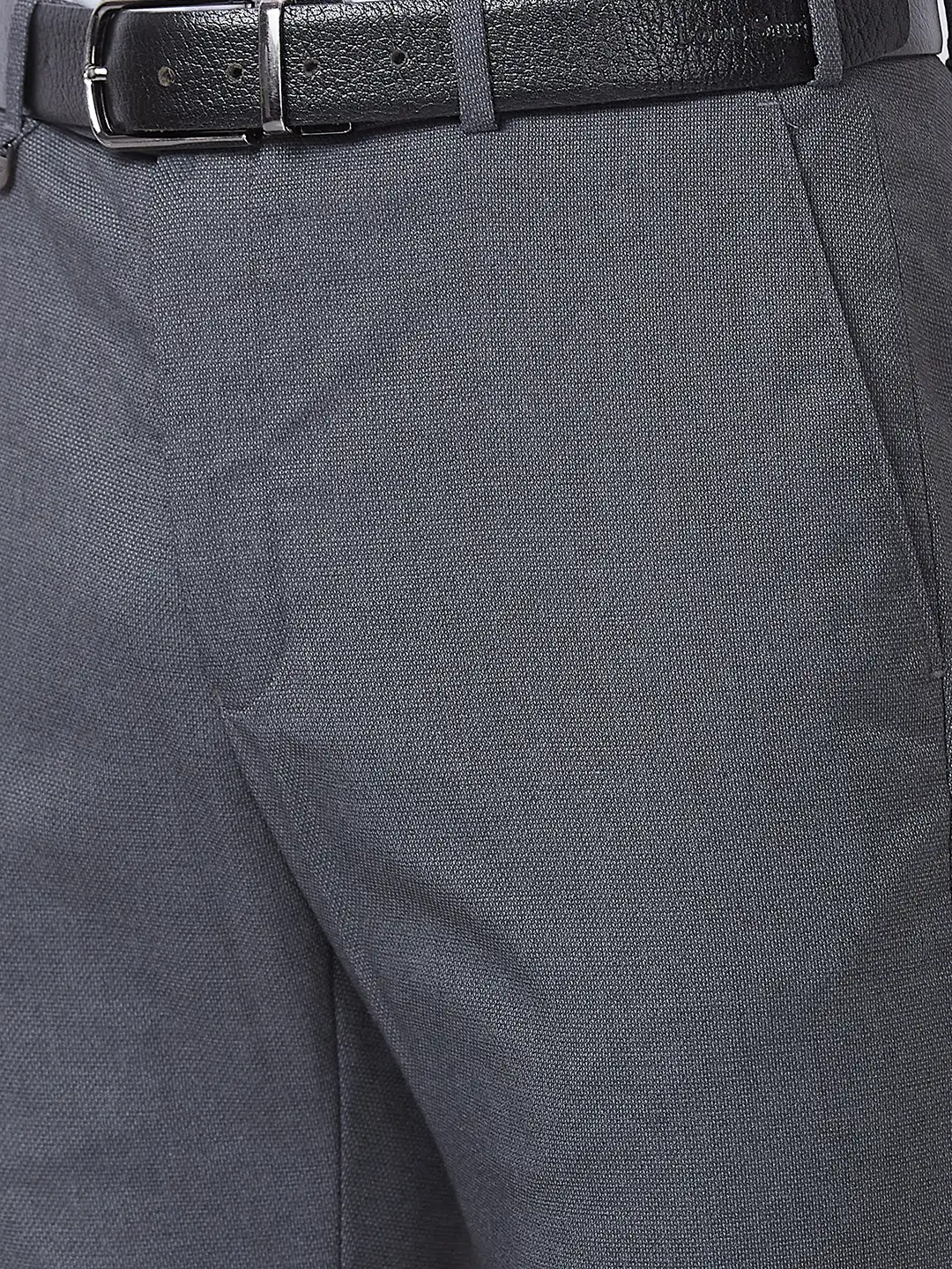 Men Grey Super Slim Fit Structure Polyester Blend Trouser - Image 7