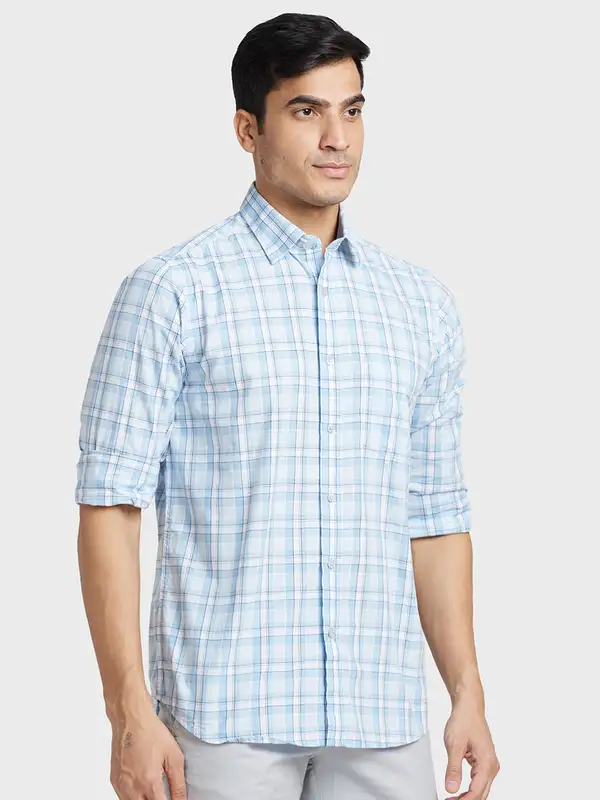 Men Grey Tailored Fit Checks Cotton Full Sleeve Shirts - Image 2