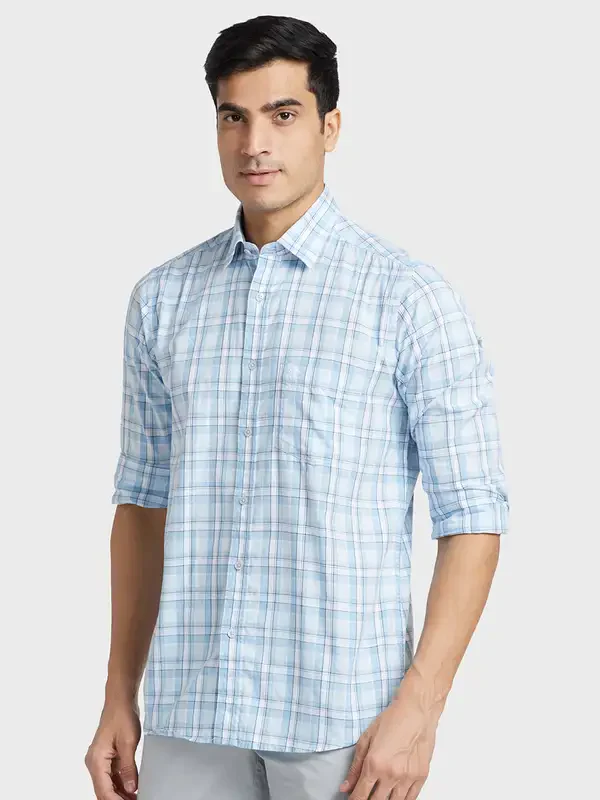 Men Grey Tailored Fit Checks Cotton Full Sleeve Shirts - Image 3