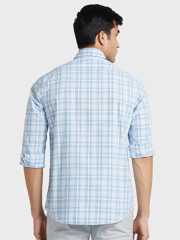 Men Grey Tailored Fit Checks Cotton Full Sleeve Shirts - Image 4