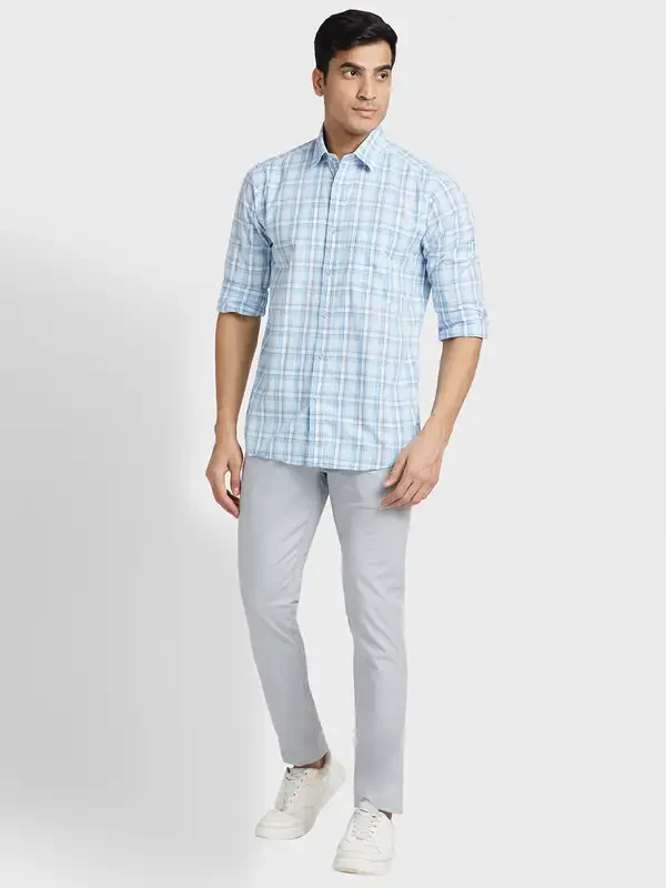 Men Grey Tailored Fit Checks Cotton Full Sleeve Shirts - Image 5