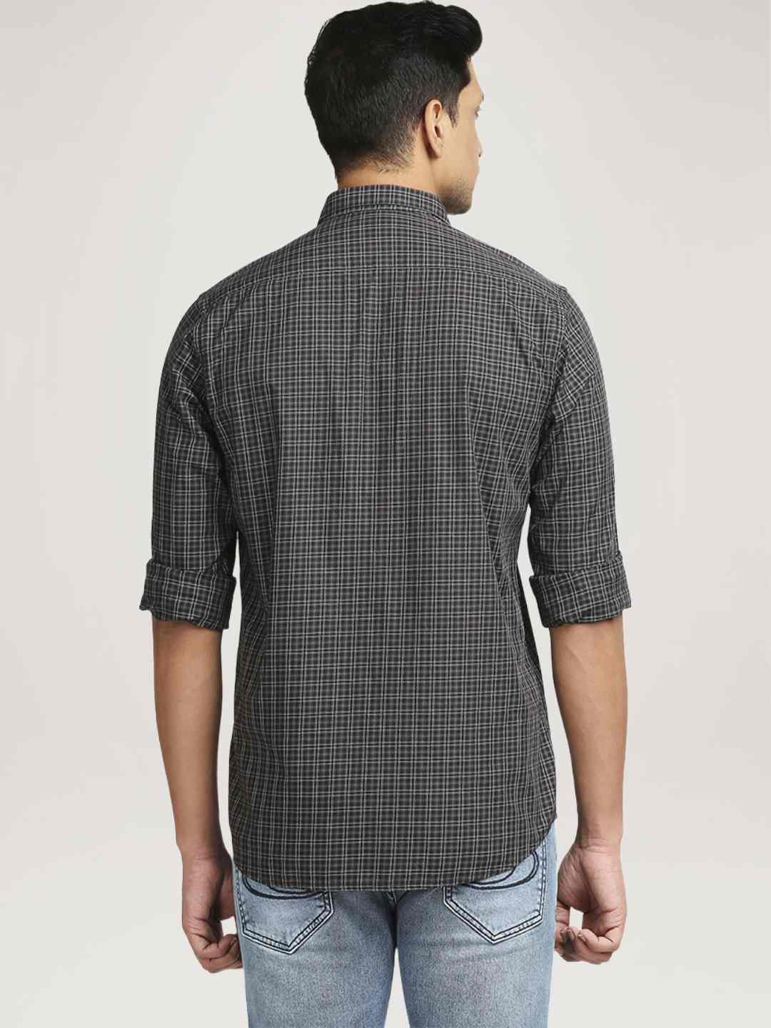 Men Grey Tailored Fit Checks Cotton Full Sleeve Shirts - Image 3