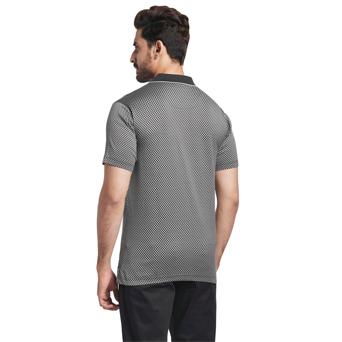 Men Grey Tailored Fit Jacquard Cotton Half Sleeve T-Shirt - Image 4