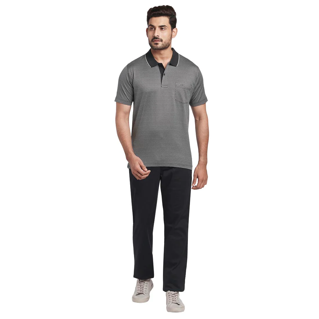 Men Grey Tailored Fit Jacquard Cotton Half Sleeve T-Shirt - Image 5