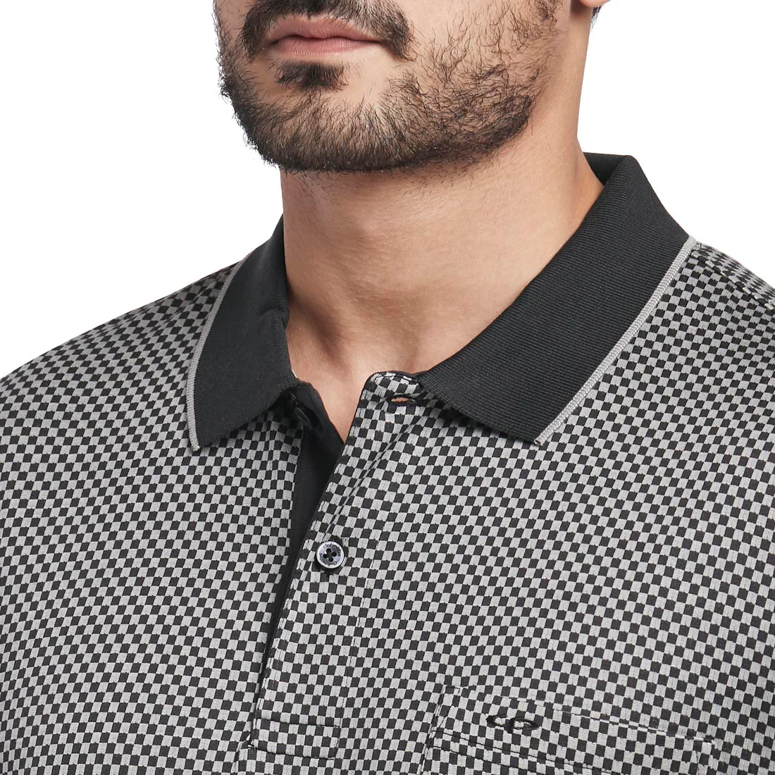 Men Grey Tailored Fit Jacquard Cotton Half Sleeve T-Shirt - Image 6