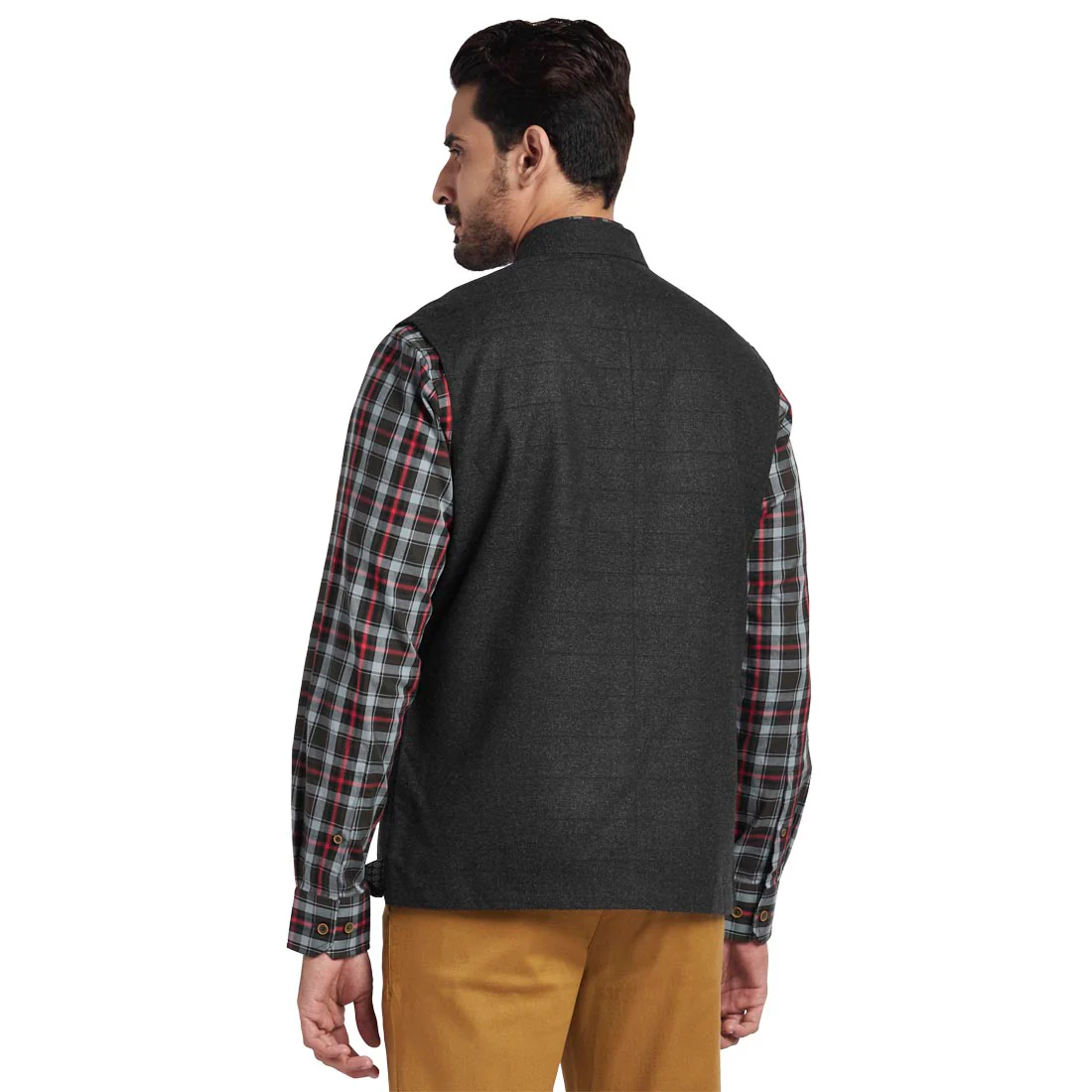 Men Grey Tailored Fit Polyester Blend Sleeveless Jackets - Image 4