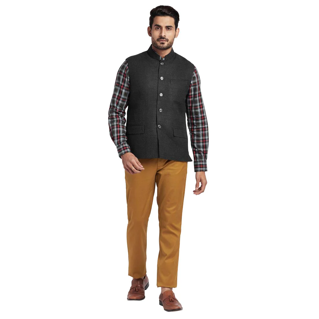Men Grey Tailored Fit Polyester Blend Sleeveless Jackets - Image 5