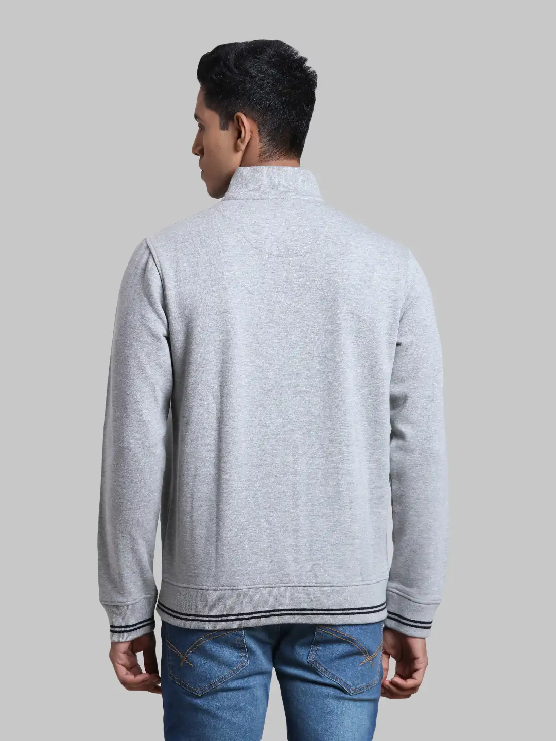 Men Grey Tailored Fit Solid Cotton Full Sleeve Henley Neck Collar Sweatshirts - Image 4
