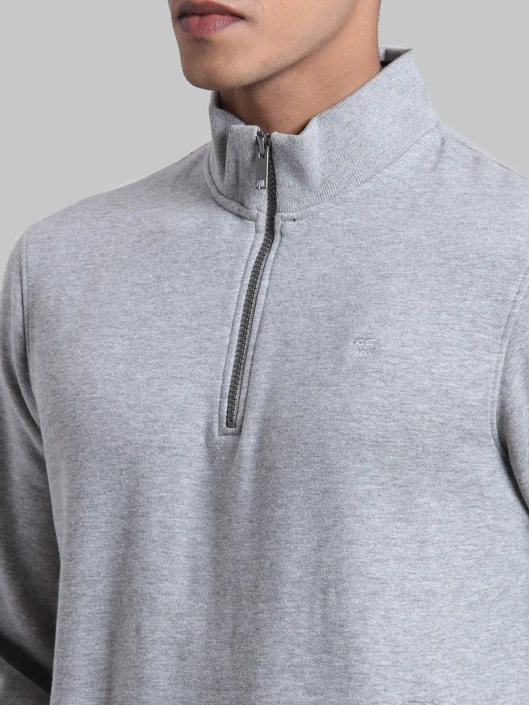 Men Grey Tailored Fit Solid Cotton Full Sleeve Henley Neck Collar Sweatshirts - Image 6