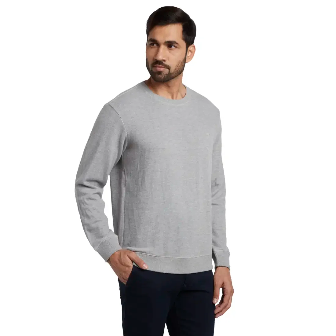 Men Grey Tailored Fit Solid Cotton Sweatshirts - Image 2