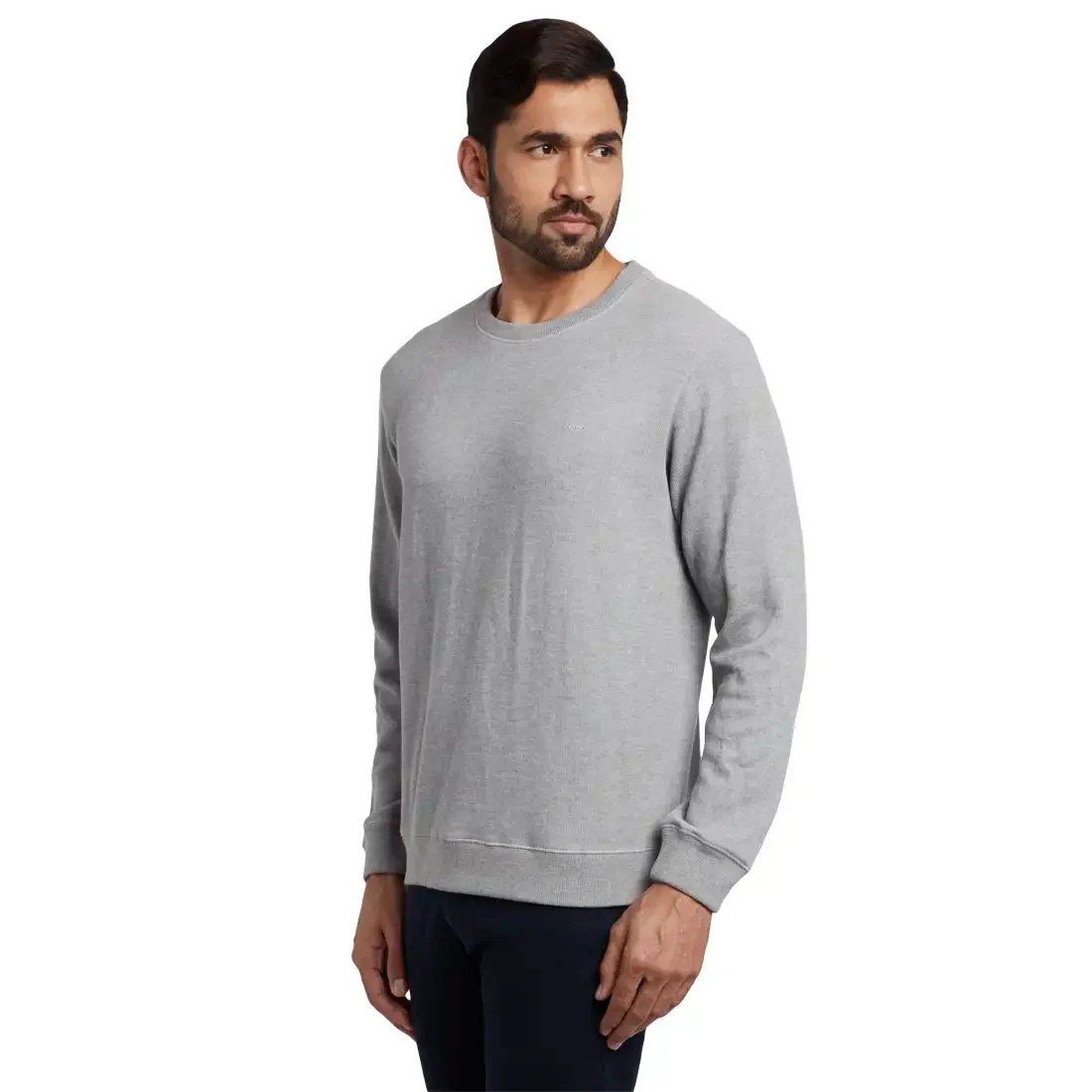 Men Grey Tailored Fit Solid Cotton Sweatshirts - Image 3