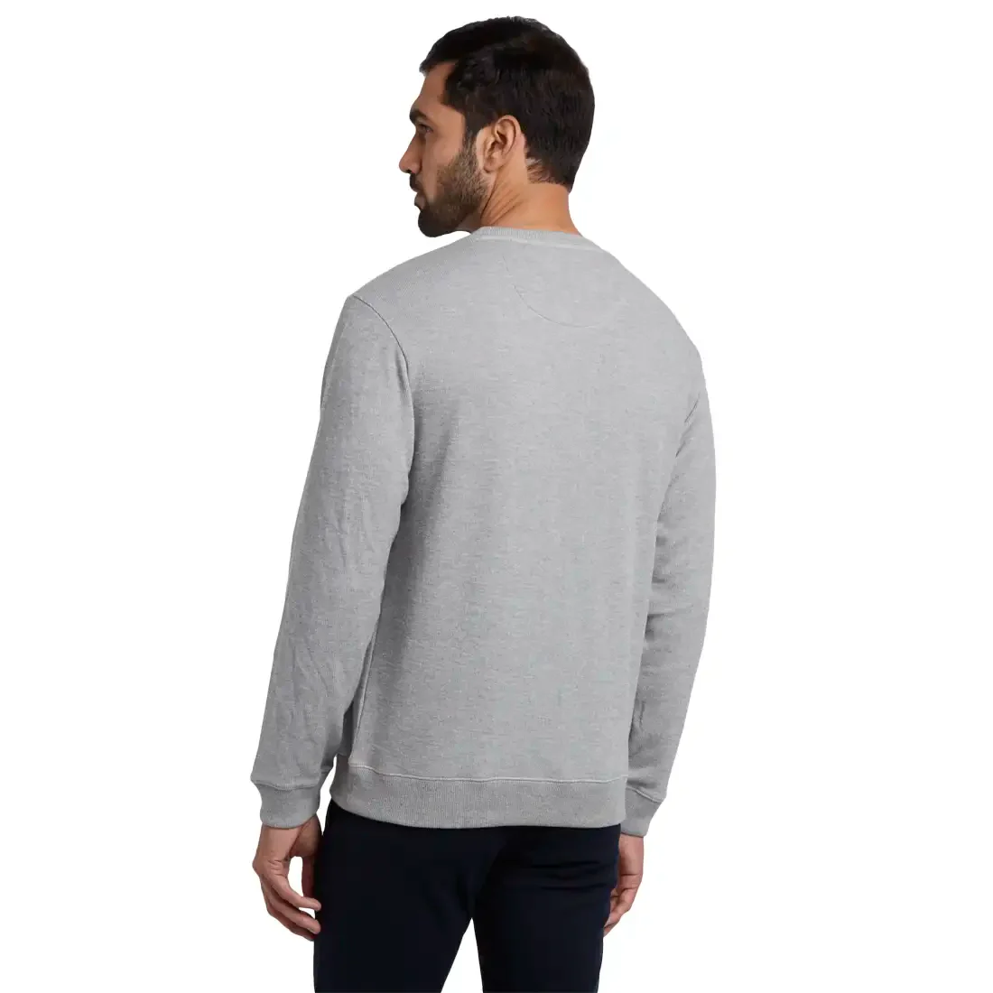 Men Grey Tailored Fit Solid Cotton Sweatshirts - Image 4