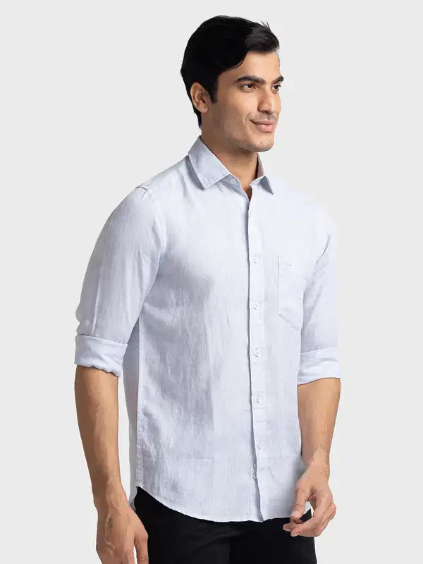 Colorplus Men Grey Tailored Fit Yarn Dyed Linen Casual Shirt - Image 2