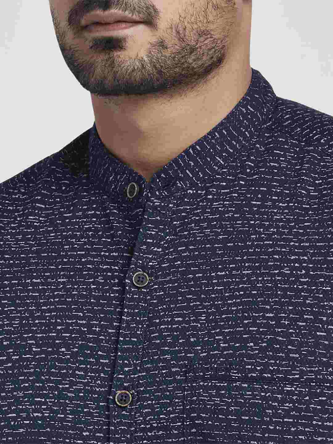 Men Indigo Contemporary Fit Print Cotton Full Sleeve Shirts
