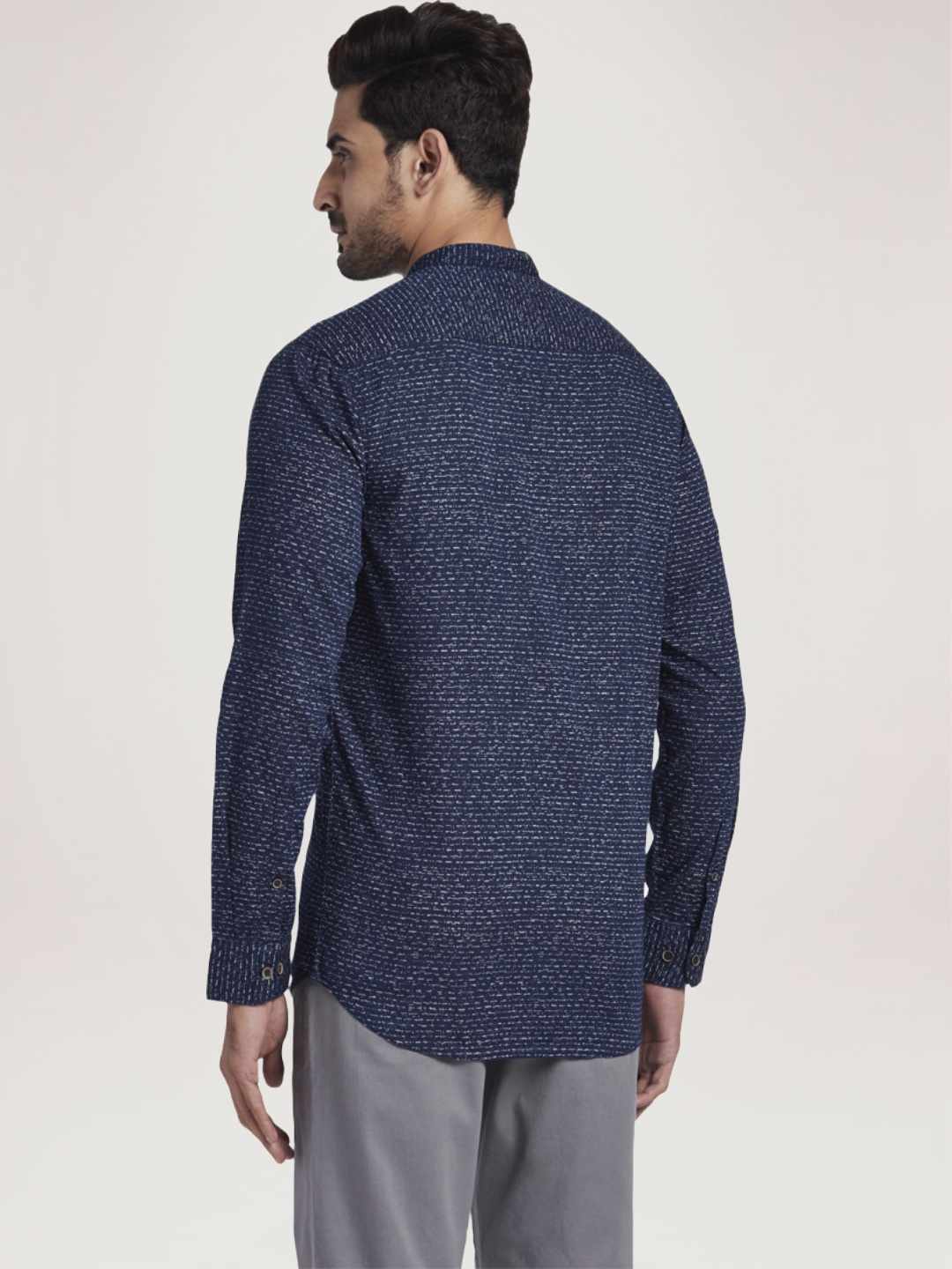 Men Indigo Contemporary Fit Print Cotton Full Sleeve Shirts - Image 3