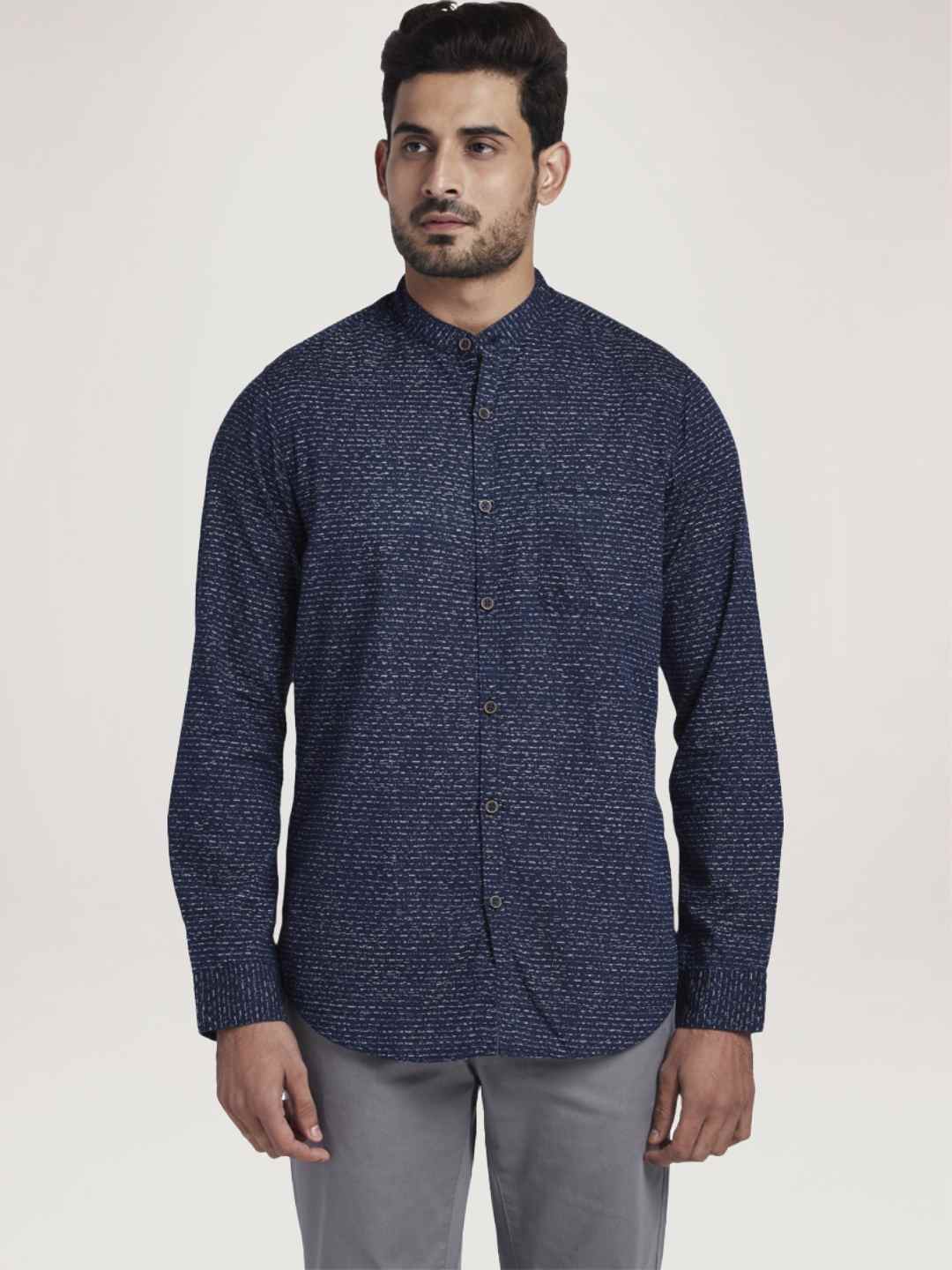 Men Indigo Contemporary Fit Print Cotton Full Sleeve Shirts - Image 4