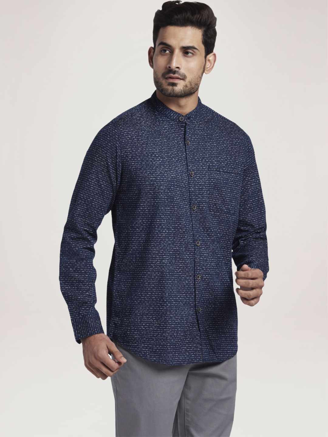 Men Indigo Contemporary Fit Print Cotton Full Sleeve Shirts - Image 5