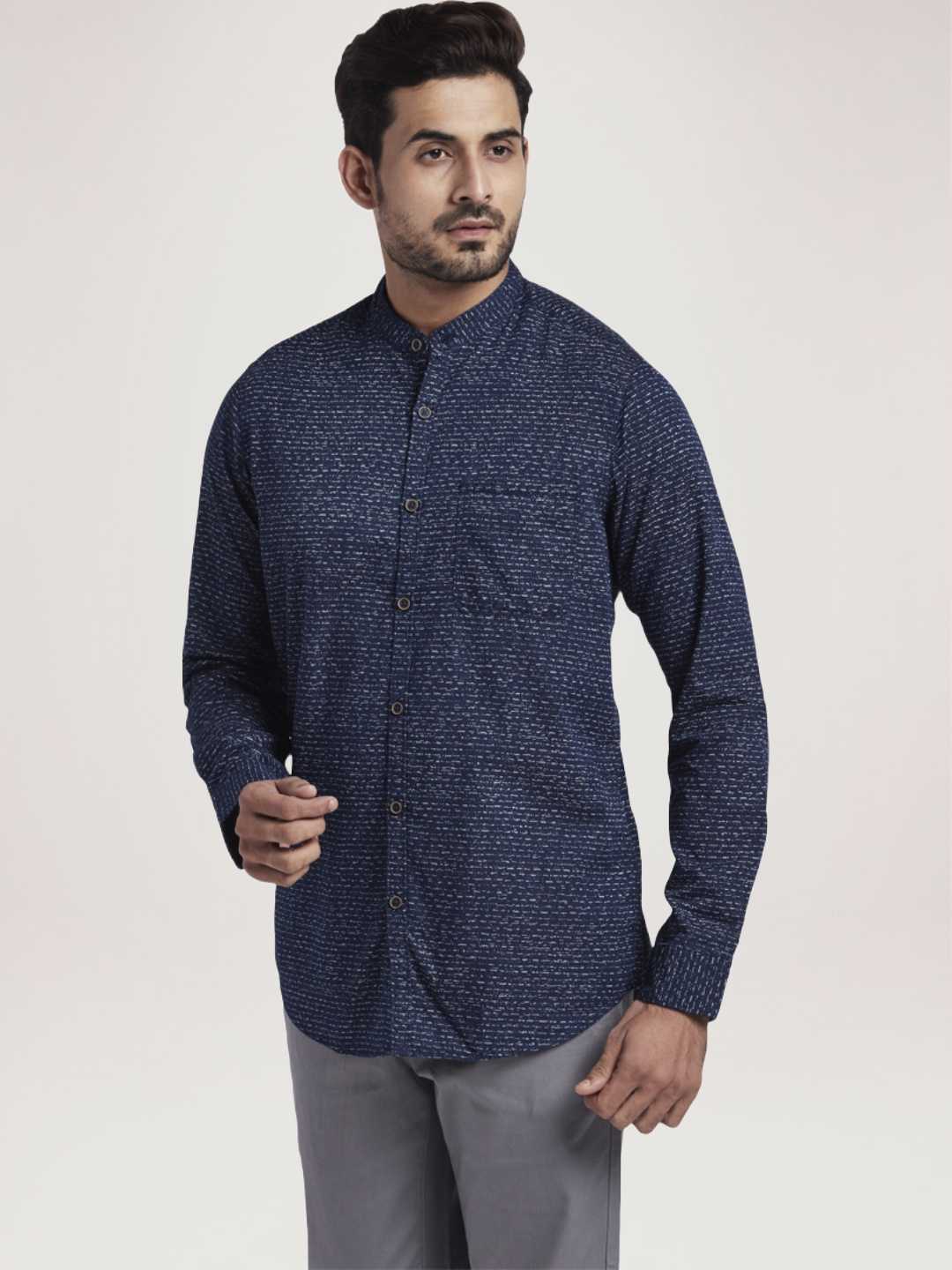 Men Indigo Contemporary Fit Print Cotton Full Sleeve Shirts - Image 6
