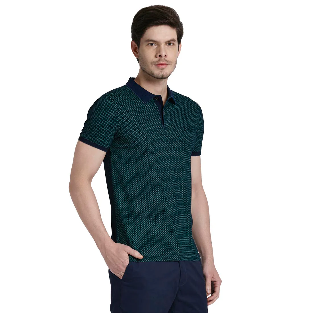 Men Indigo Slim Fit Print Cotton Half Sleeve T-Shirt - Image 2
