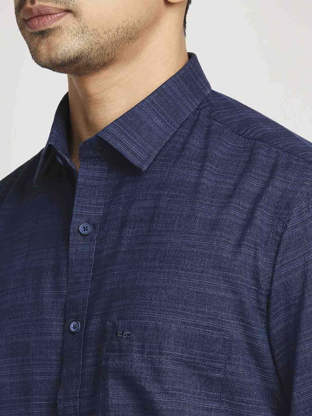 Men Indigo Tailored Fit Barre Cotton Full Sleeve Shirts