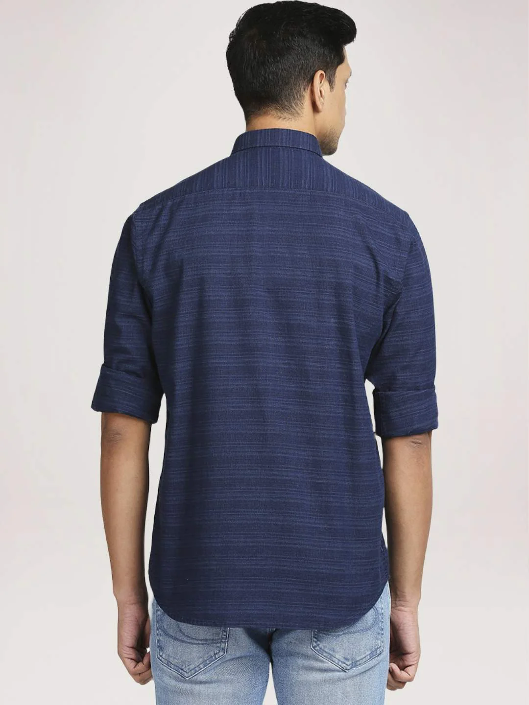 Men Indigo Tailored Fit Barre Cotton Full Sleeve Shirts - Image 3