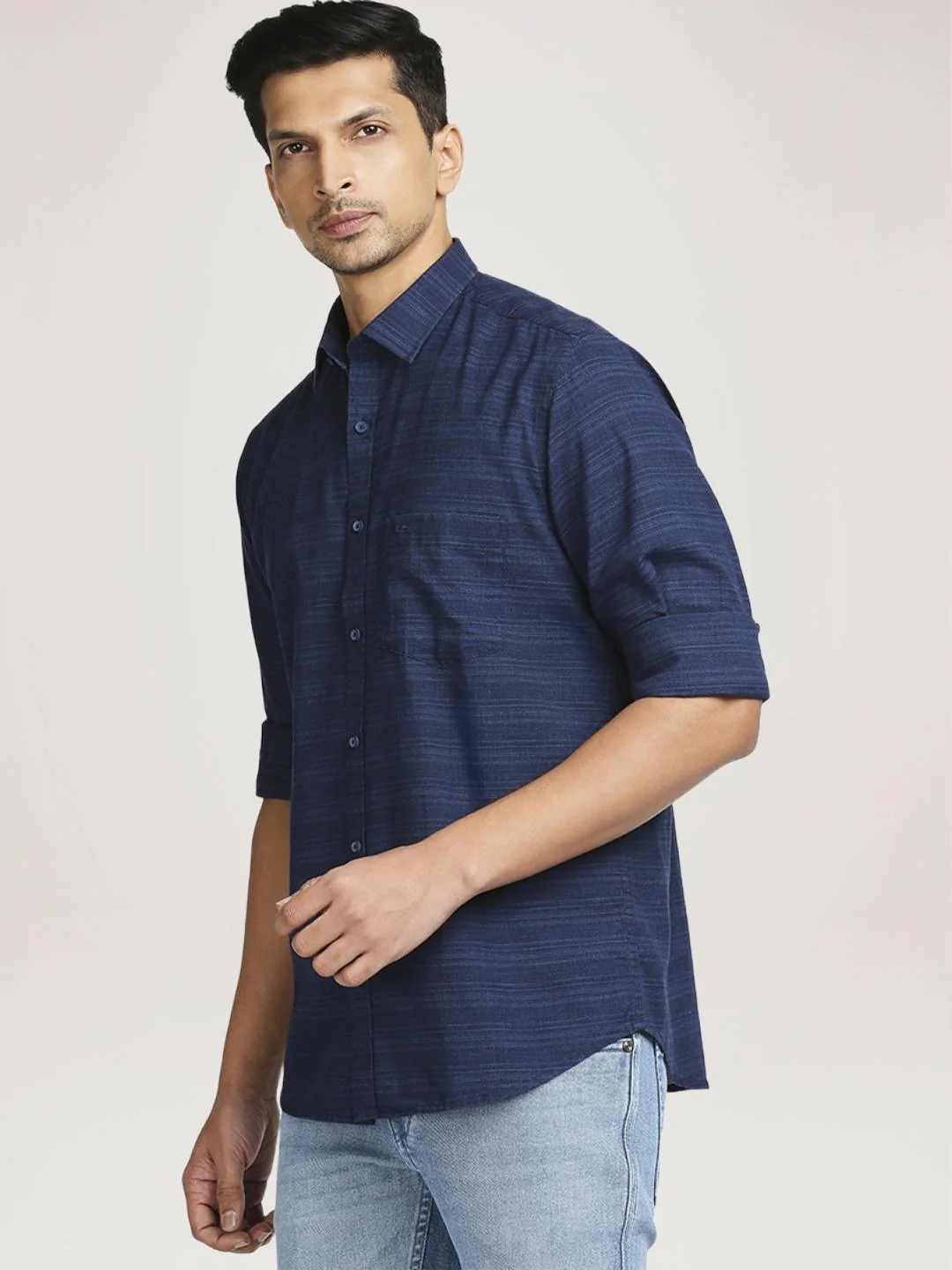 Men Indigo Tailored Fit Barre Cotton Full Sleeve Shirts - Image 5