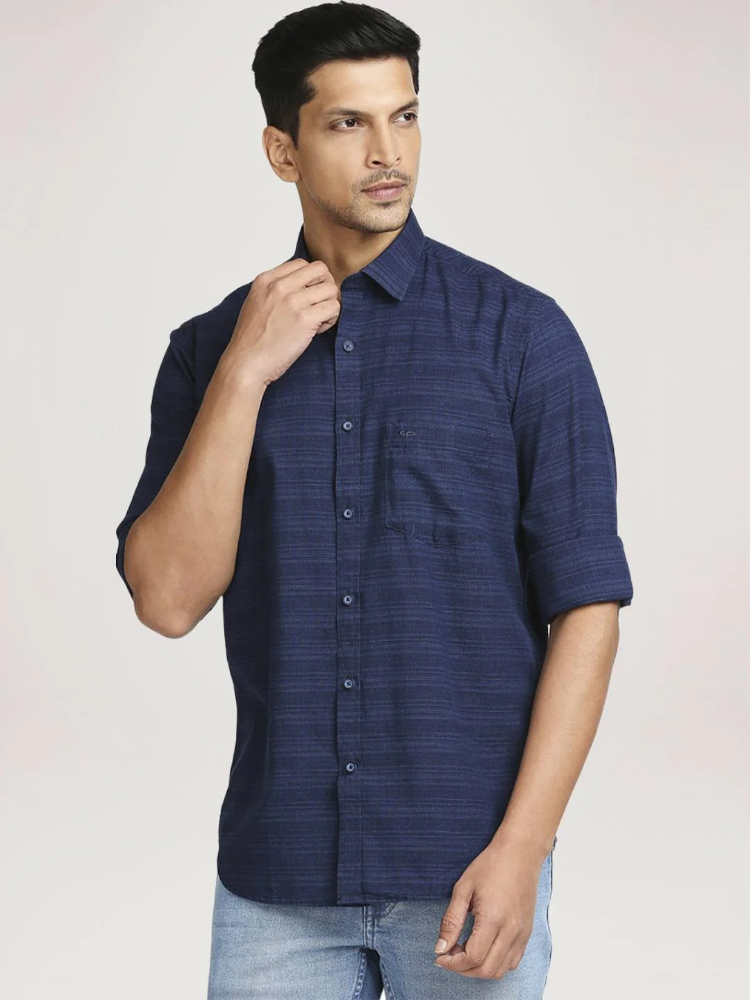 Men Indigo Tailored Fit Barre Cotton Full Sleeve Shirts - Image 6