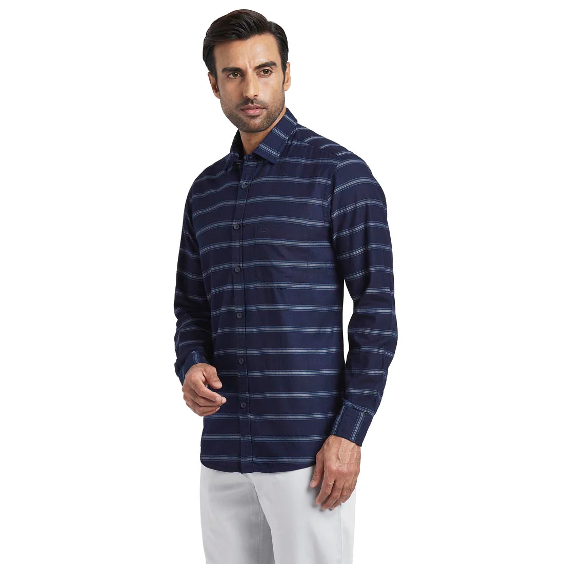 Men Indigo Tailored Fit Barre Cotton Full Sleeve Shirts - Image 3