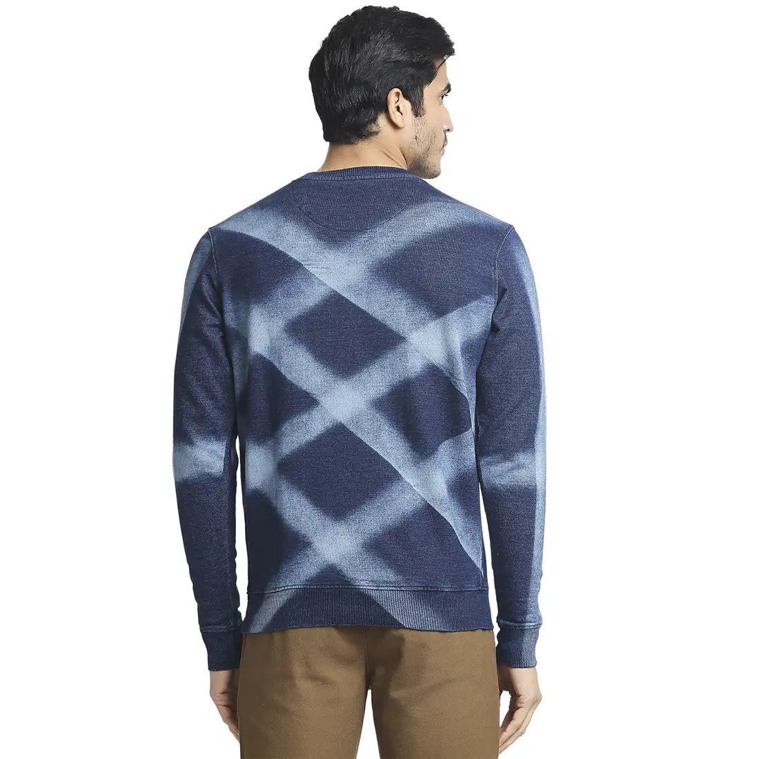 Men Indigo Tailored Fit Solid Cotton Full Sleeve Sweatshirts - Image 4