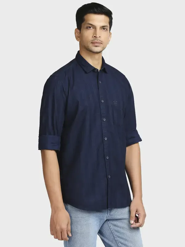 Men Indigo Tailored Fit Stripe Cotton Full Sleeve Shirts - Image 2