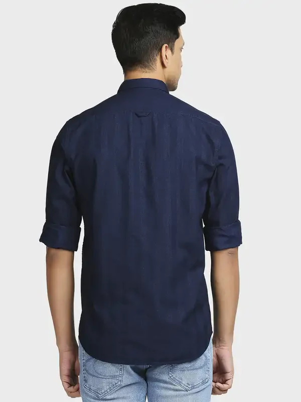 Men Indigo Tailored Fit Stripe Cotton Full Sleeve Shirts - Image 4
