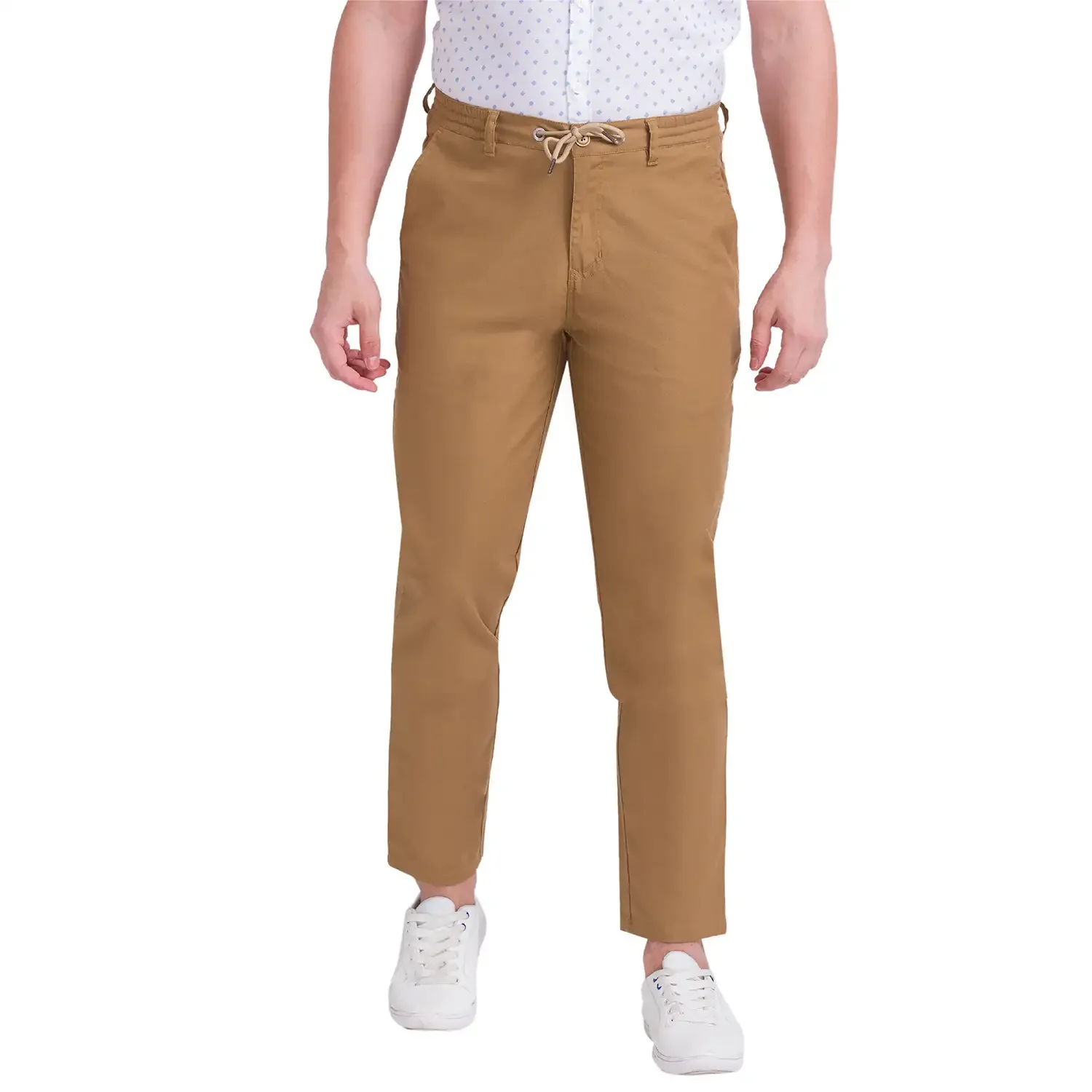 Men Khaki Comfort Fit Solid Cotton Blend Trouser