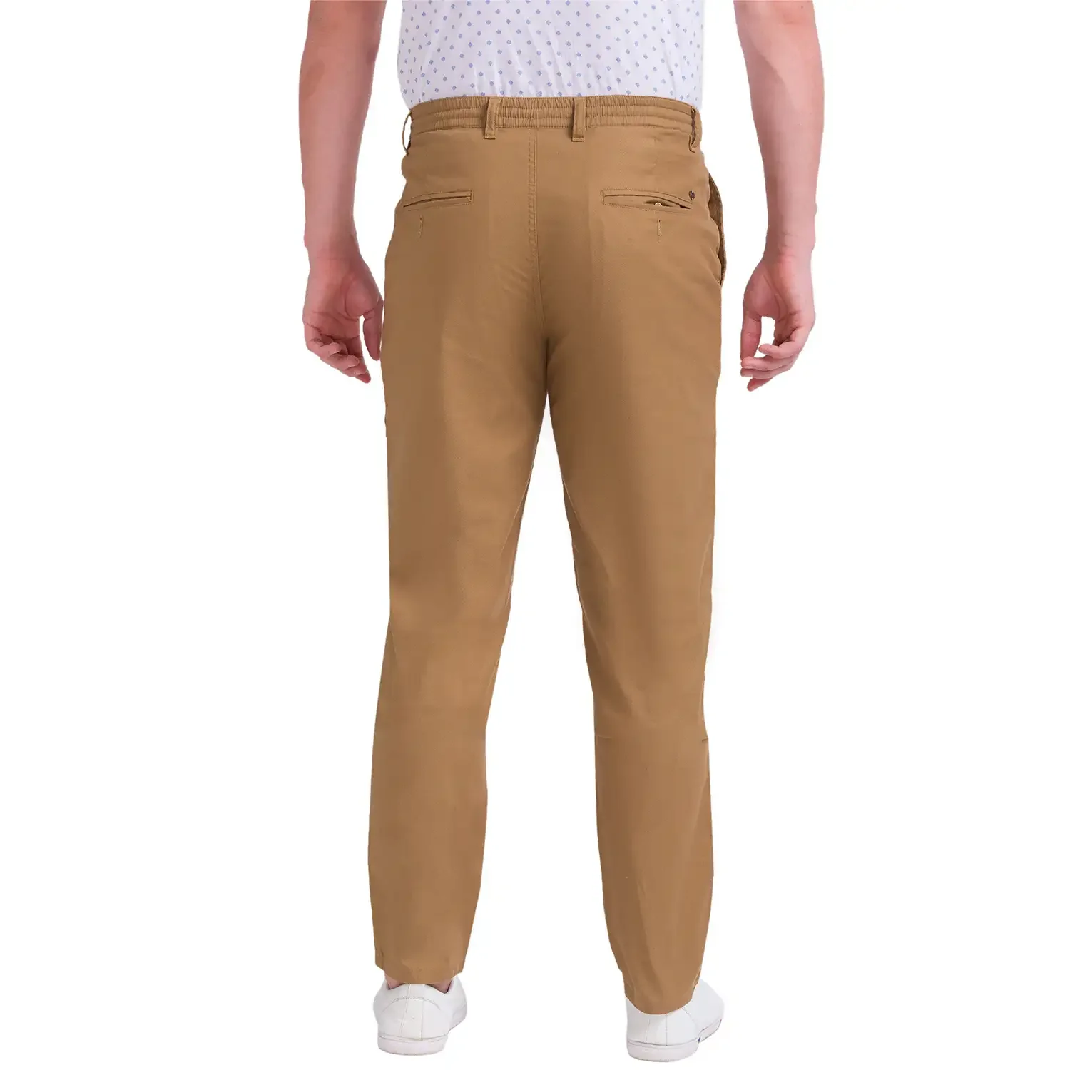 Men Khaki Comfort Fit Solid Cotton Blend Trouser - Image 4